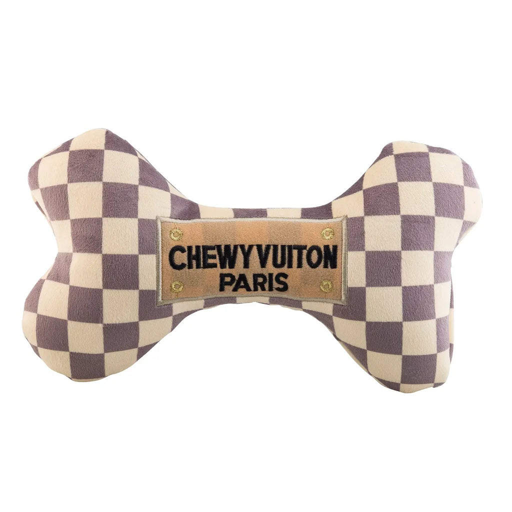Checker Chewy Vuiton Bones Squeaker Dog Toy - Bark and Willow