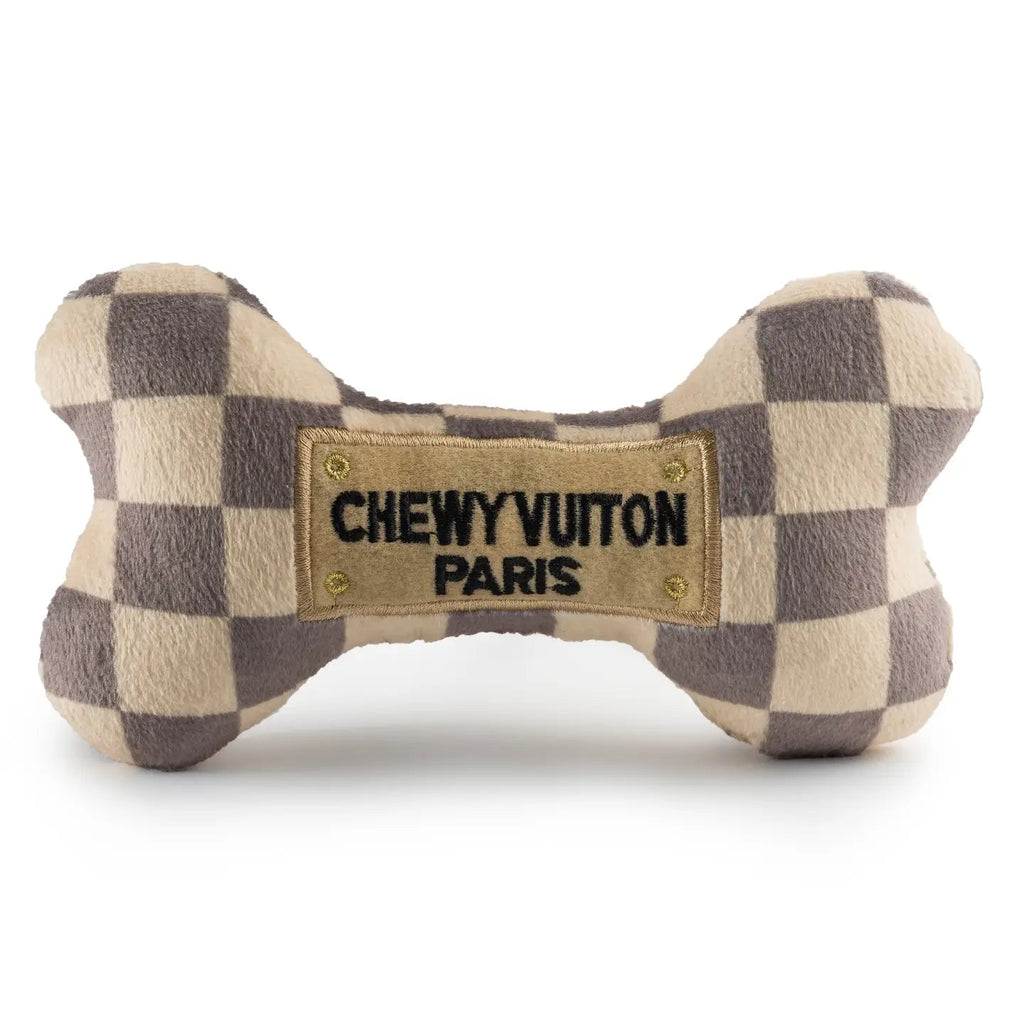 Checker Chewy Vuiton Bones Squeaker Dog Toy - Bark and Willow