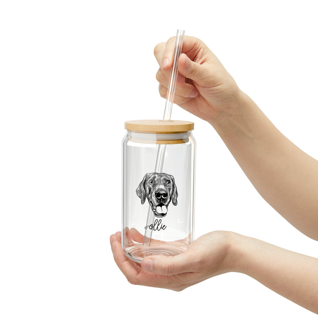 Custom Pet Portrait Can Glass with Lid - Bark and Willow