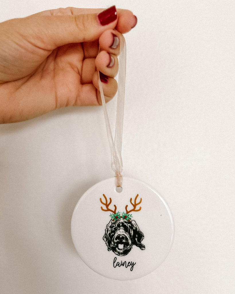 Custom Pet Portrait Ceramic Ornament - Bark and Willow