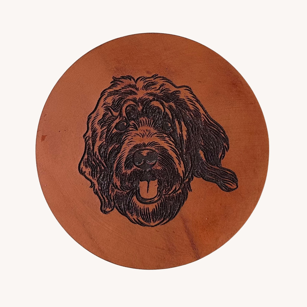 Custom Pet Portrait Leather Coasters - Bark and Willow