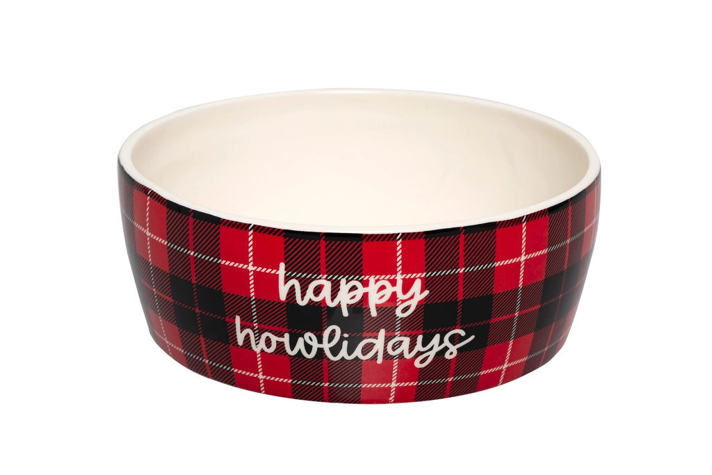 "Happy Howlidays" Holiday Ceramic Dog Bowl, Large - Bark and Willow