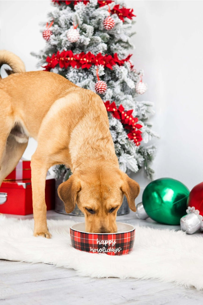 "Happy Howlidays" Holiday Ceramic Dog Bowl, Large - Bark and Willow