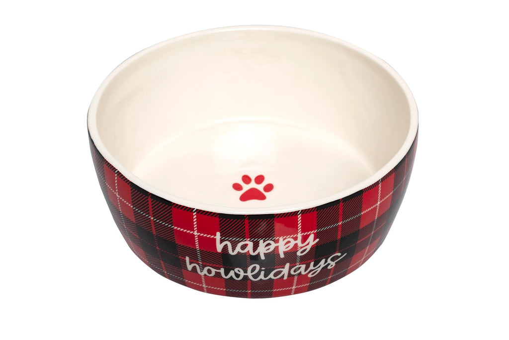 "Happy Howlidays" Holiday Ceramic Dog Bowl, Large - Bark and Willow