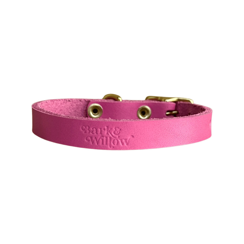 Hot Pink Leather Collar - Bark and Willow