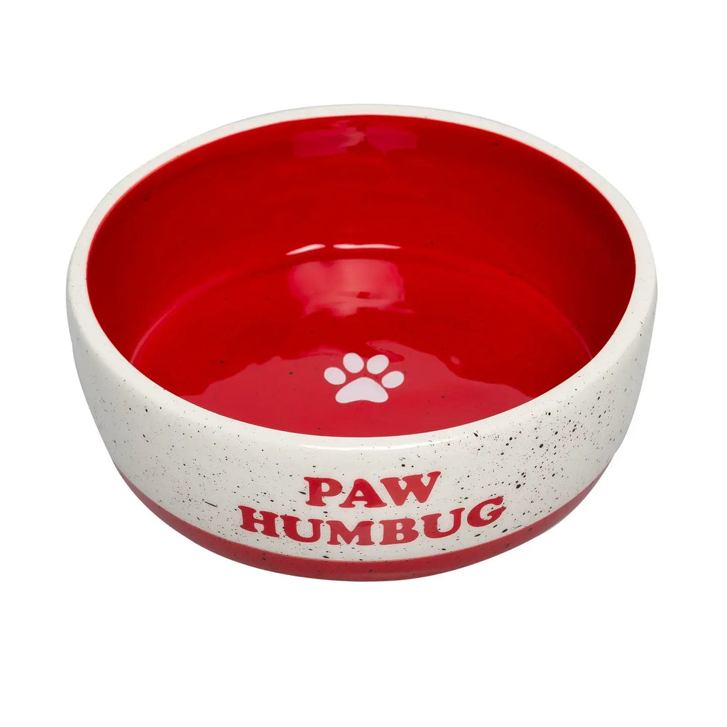 "Paw Humbug" Holiday Ceramic Dog Bowl, Medium - Bark and Willow