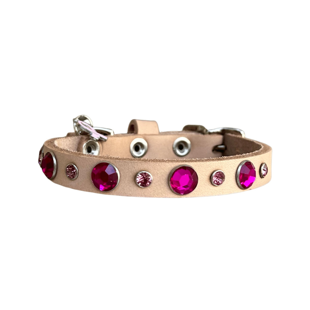 Pretty in Pink Bedazzled Leather Dog Collar - Bark and Willow