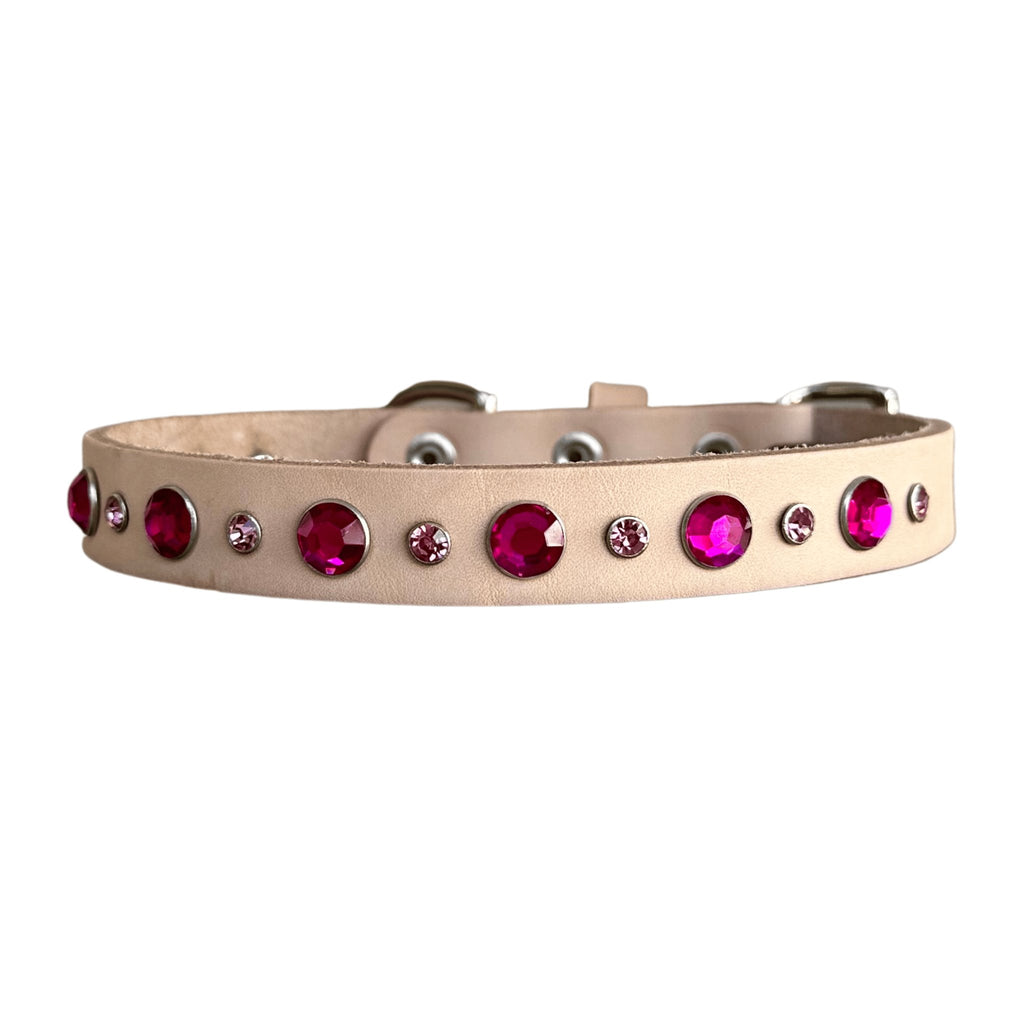 Pretty in Pink Bedazzled Leather Dog Collar - Bark and Willow