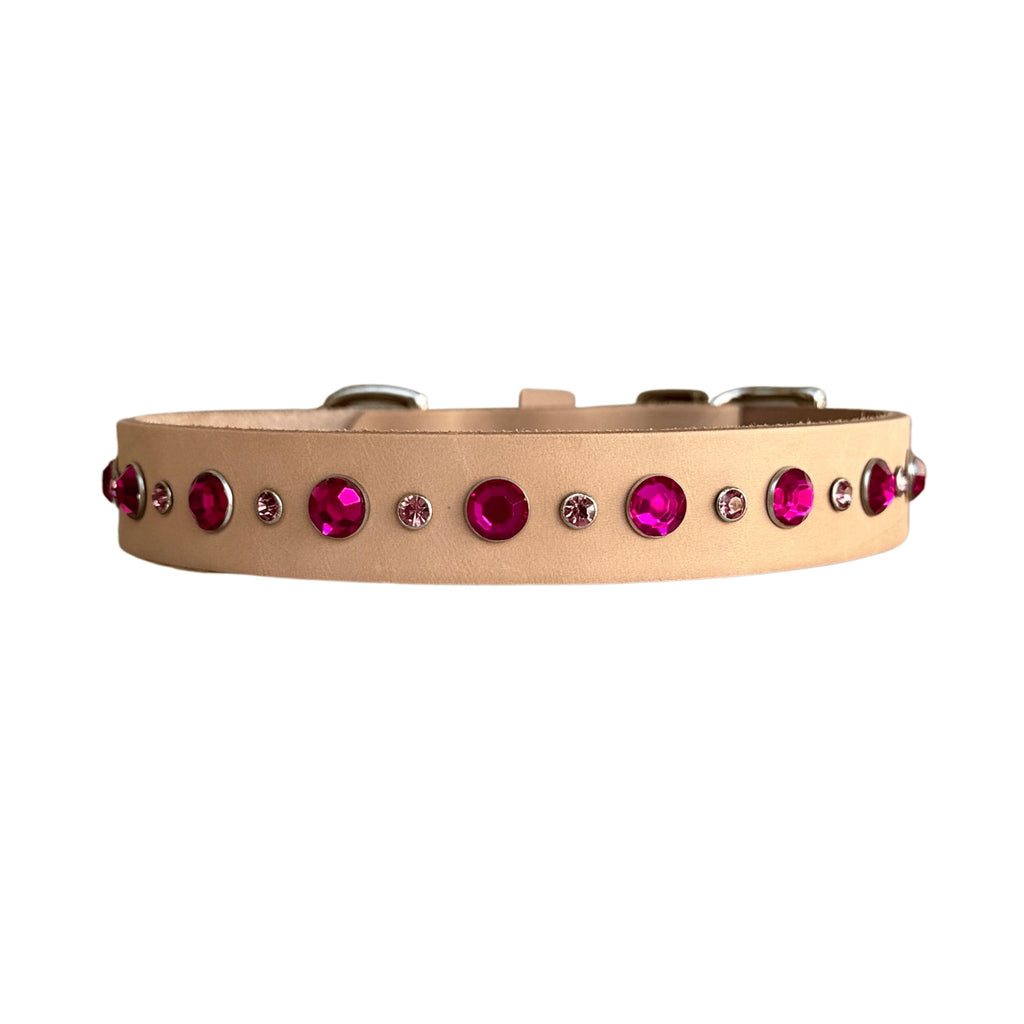 Pretty in Pink Bedazzled Leather Dog Collar - Bark and Willow