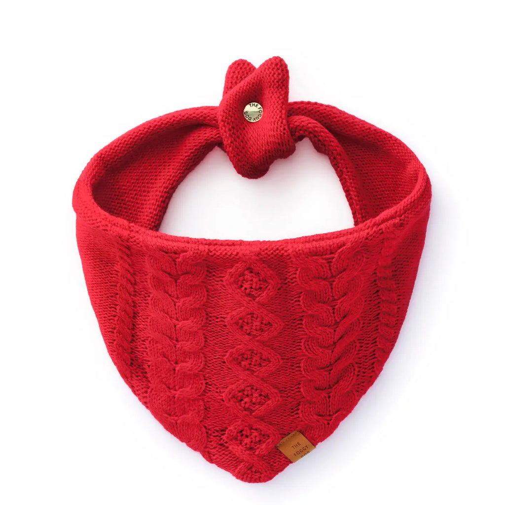 Red Cable Knit Dog Bandana - Bark and Willow