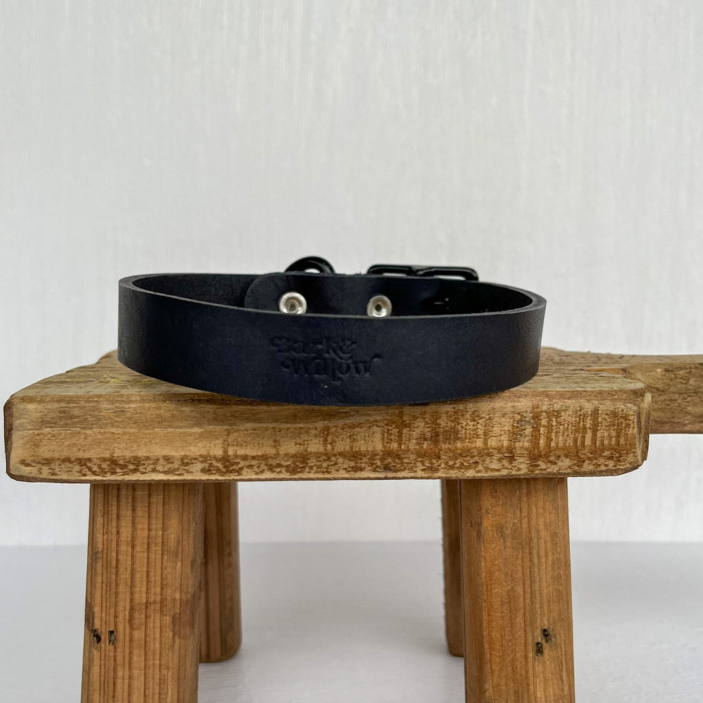 Black Leather Dog Collar - Bark and Willow