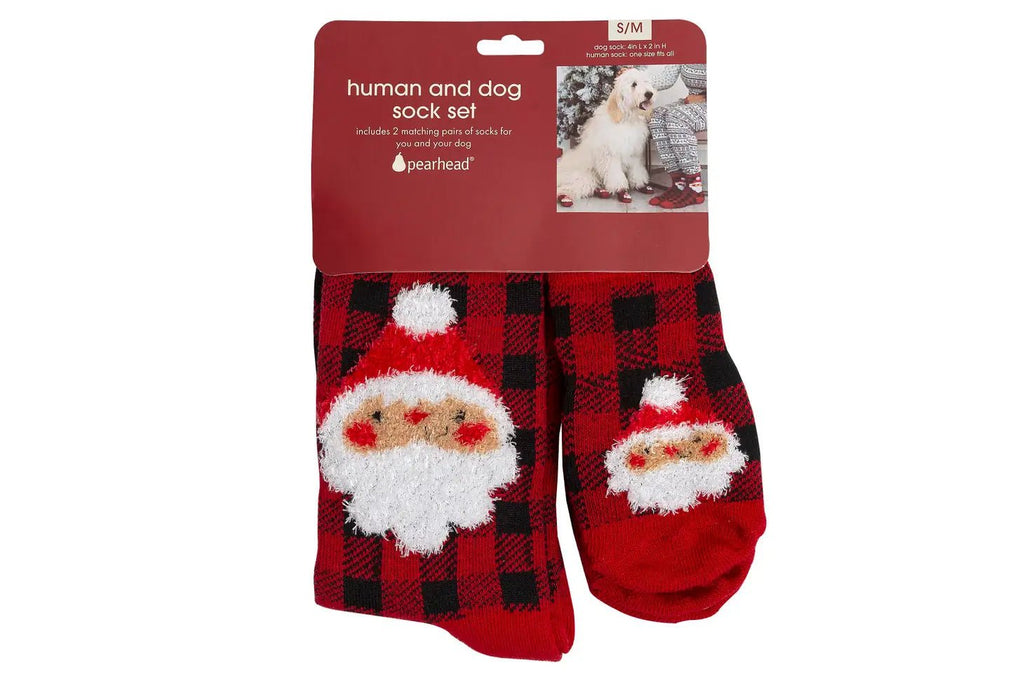 Human and Dog Sock Set Buffalo Check Santa - Bark and Willow
