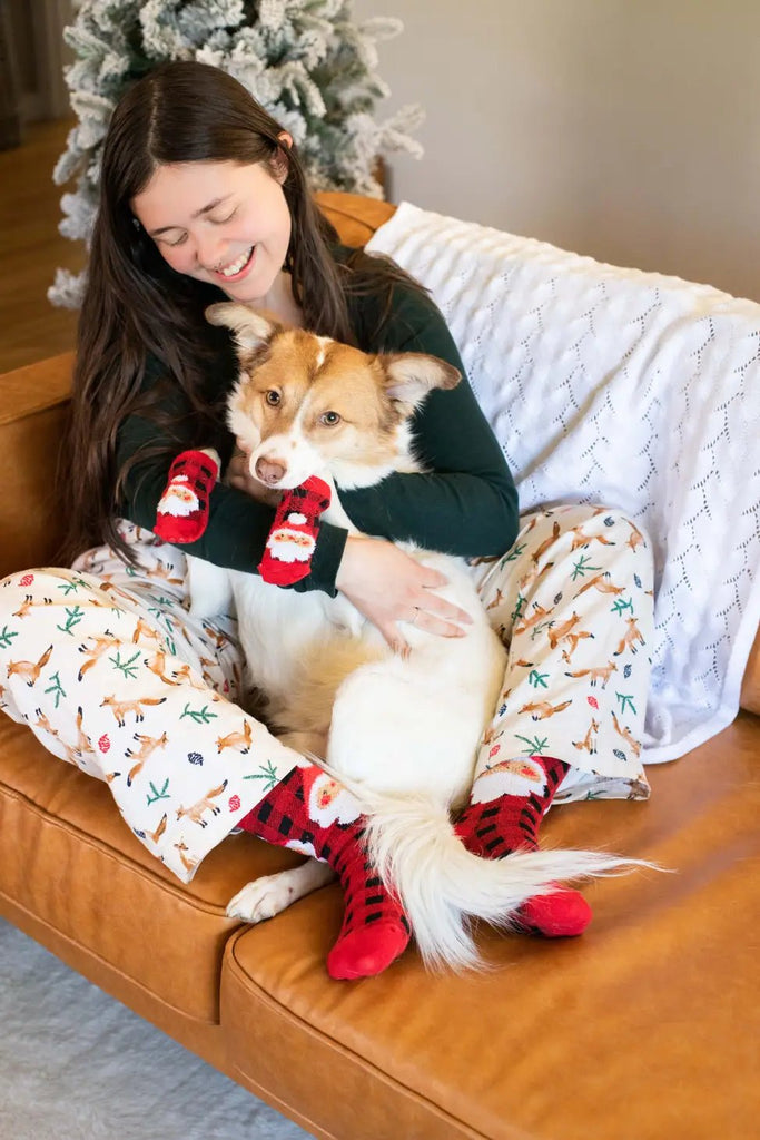 Human and Dog Sock Set Buffalo Check Santa - Bark and Willow