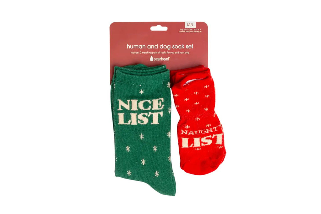 Human and Dog Sock Set Naughty Nice - Bark and Willow
